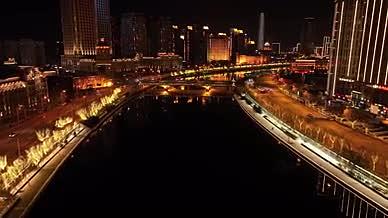 天津海河夜景狮子林桥古文化街平推航拍视频的预览图